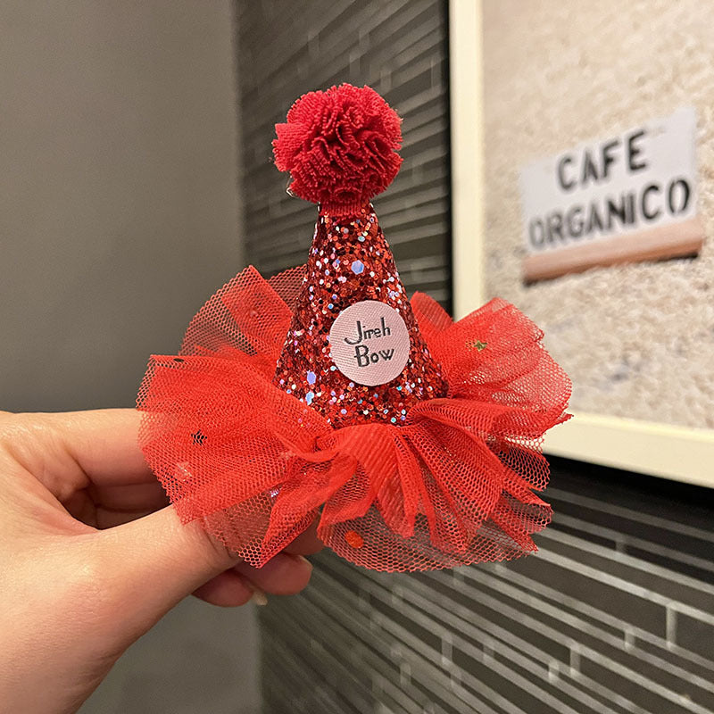 Wholesale  hairpin princess party hat hair clip baby birthday hair accessories mesh girl